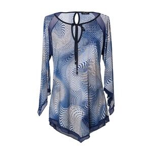 Women's Dressy Keyhole Tunic Blouse Top Blue Flowy Size S Long Sleeve NWT